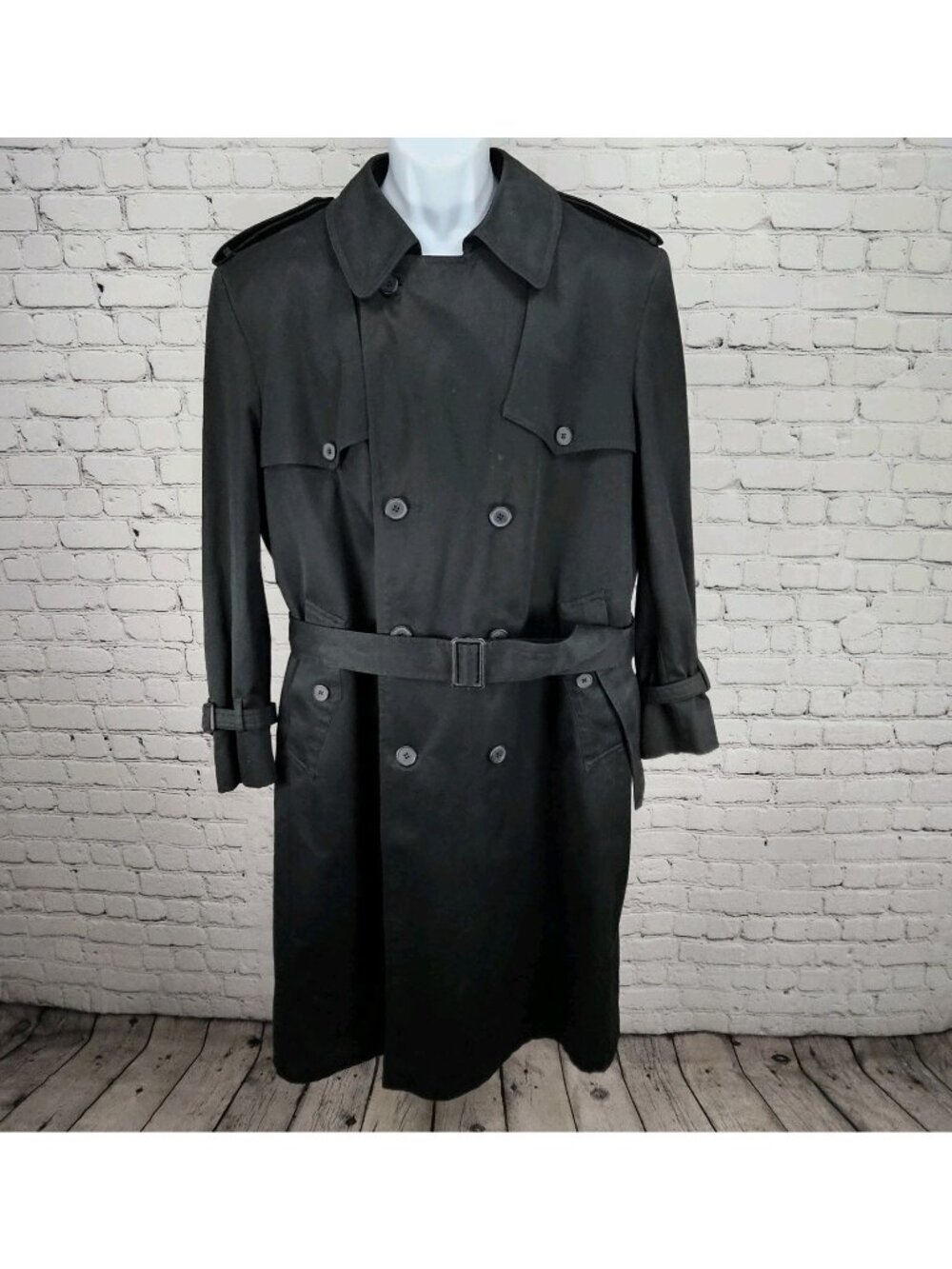 VTG London Towne Black Belted Removable Bodywarmer Buttoned Trench Coat 42R